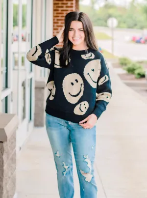 Loving to Smile Sweater in Black/Tan