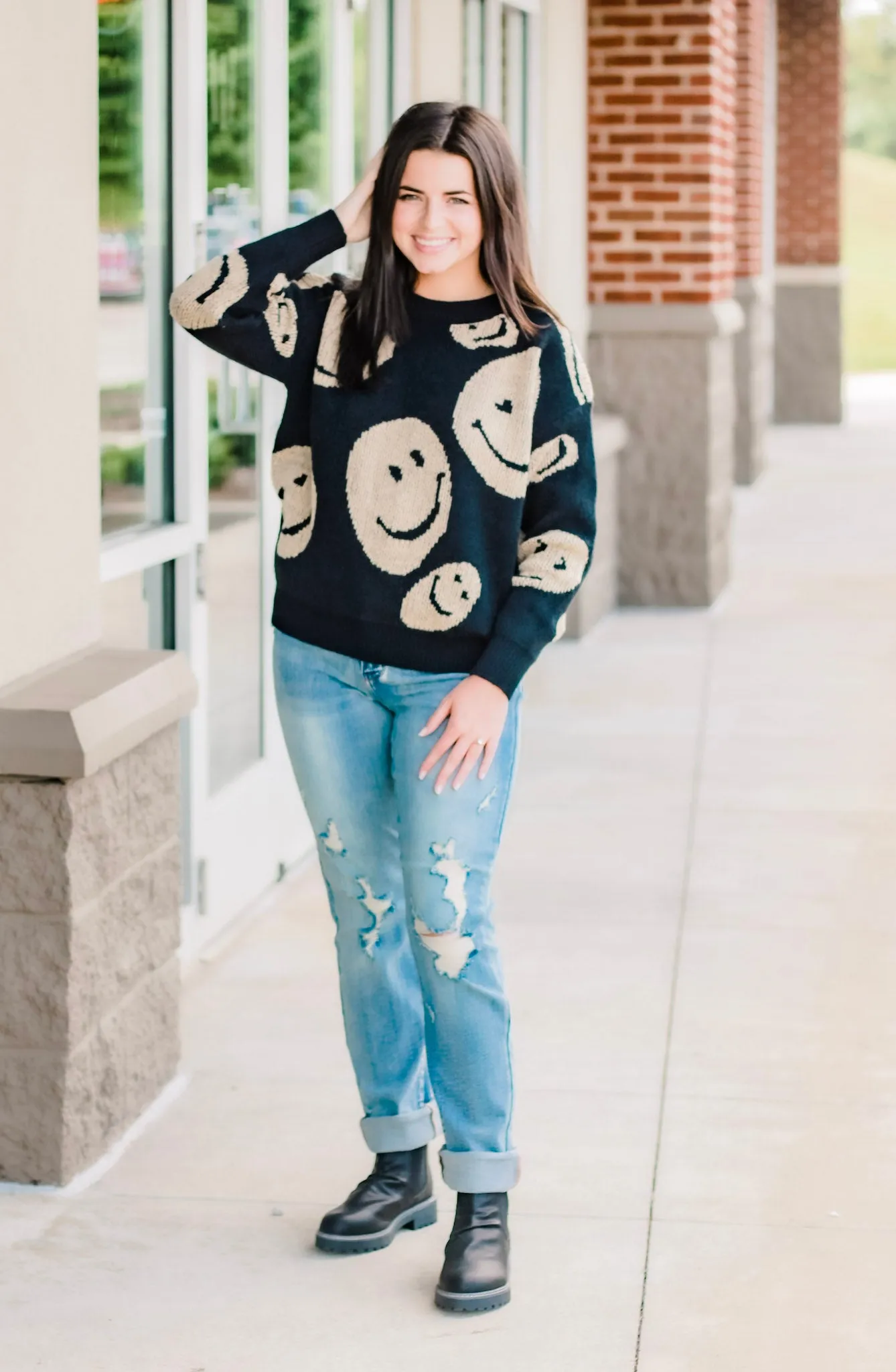 Loving to Smile Sweater in Black/Tan