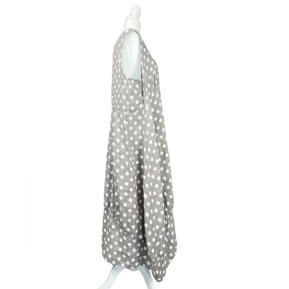 Made In Italy Linen Lagenlook Western Polka Dot Spotty Summer Dress With Pockets