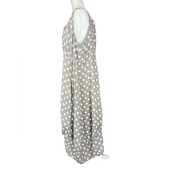 Made In Italy Linen Lagenlook Western Polka Dot Spotty Summer Dress With Pockets
