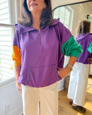 Mardi Gras Color Block Half-Zip Hoodie
