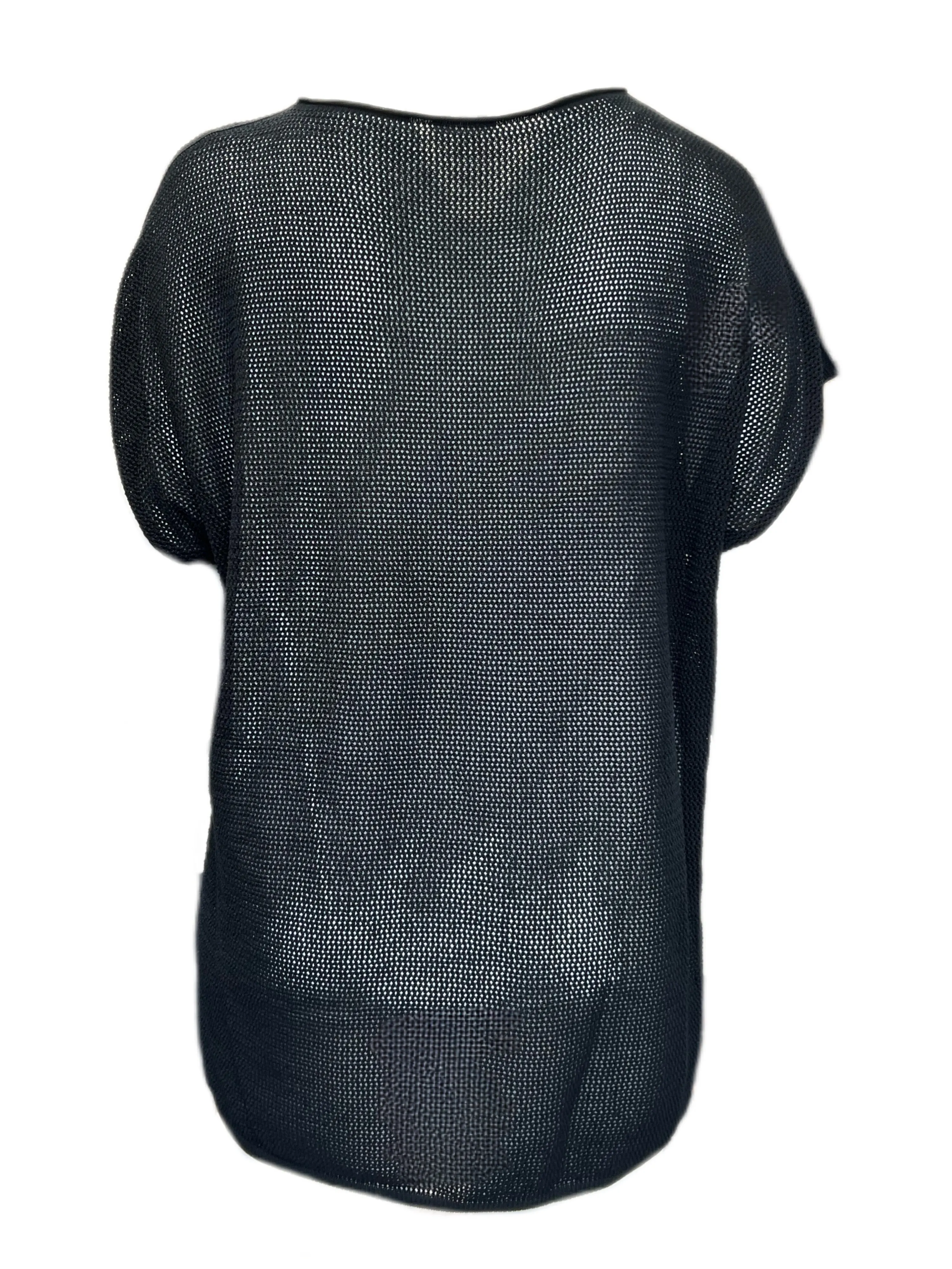 Marina Rinaldi Women's Black Acciaio Short Sleeves Knitted Sweater Size XL NWT