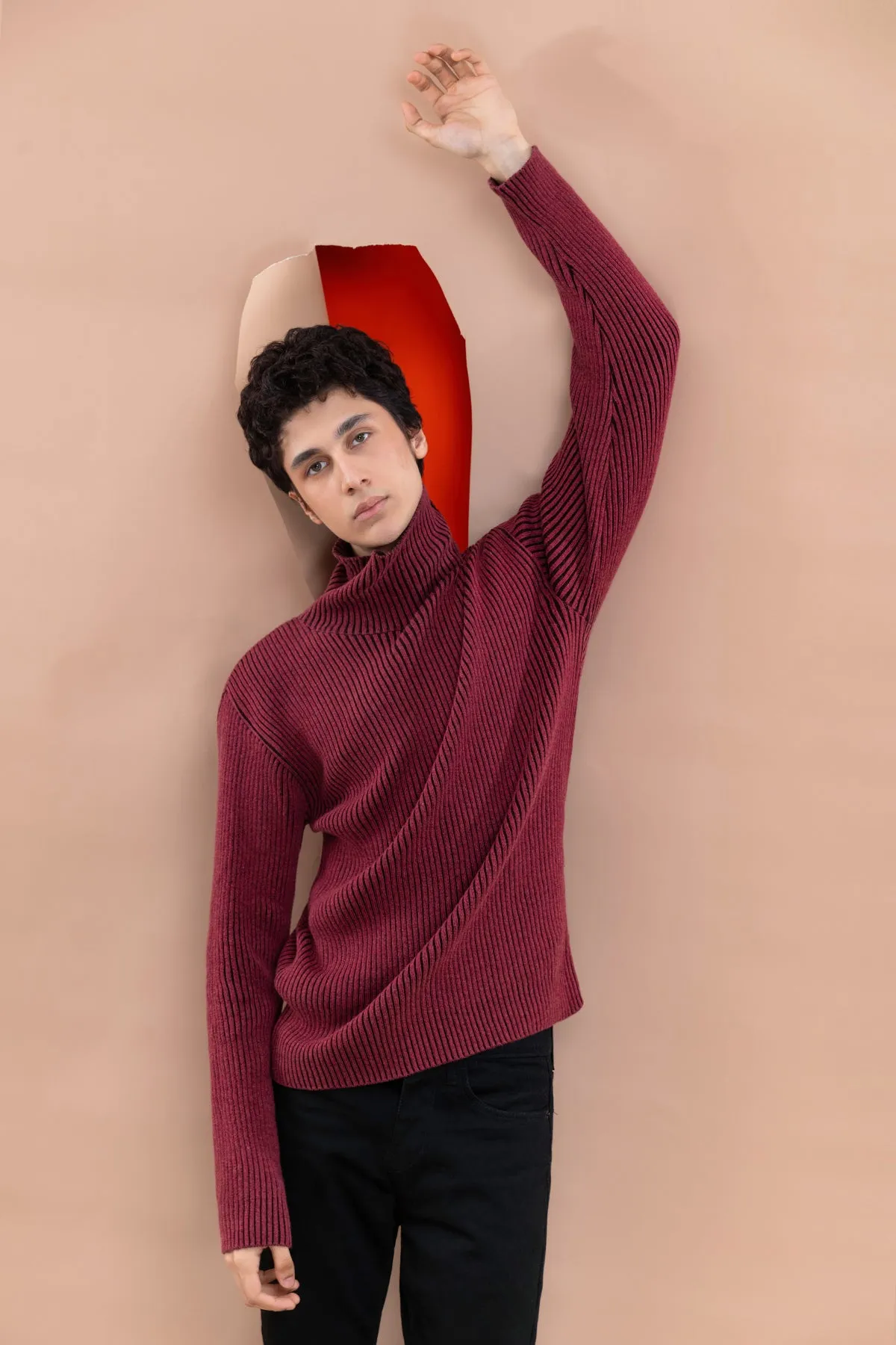 Maroon Men's Mock Neck Sweater.