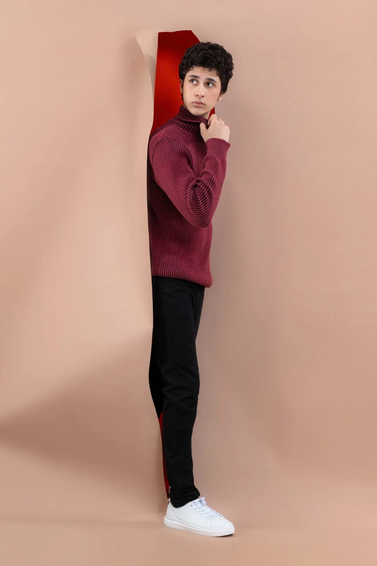 Maroon Men's Mock Neck Sweater.