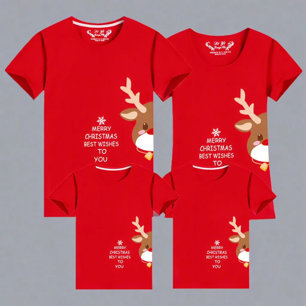 Matching Family Christmas T-Shirts – Adorable Reindeer Print with Holiday Wishes