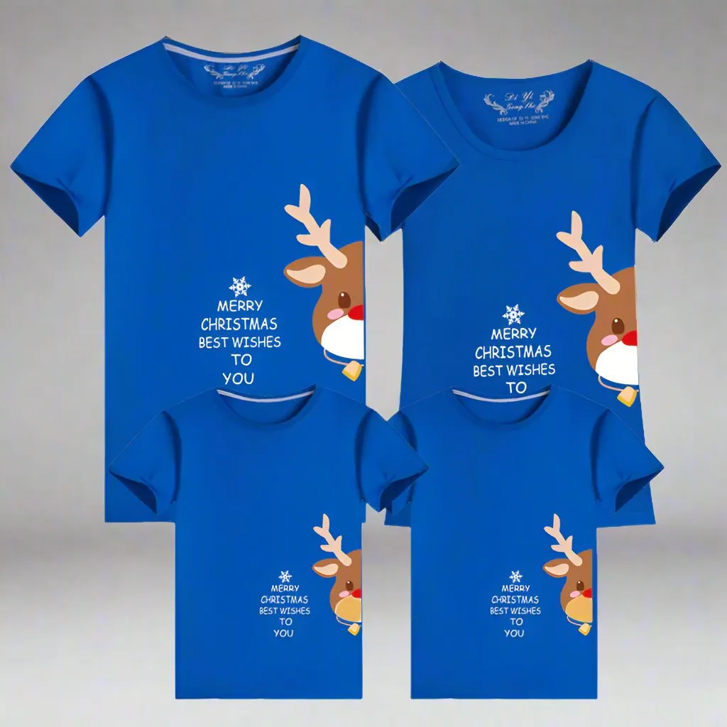 Matching Family Christmas T-Shirts – Adorable Reindeer Print with Holiday Wishes