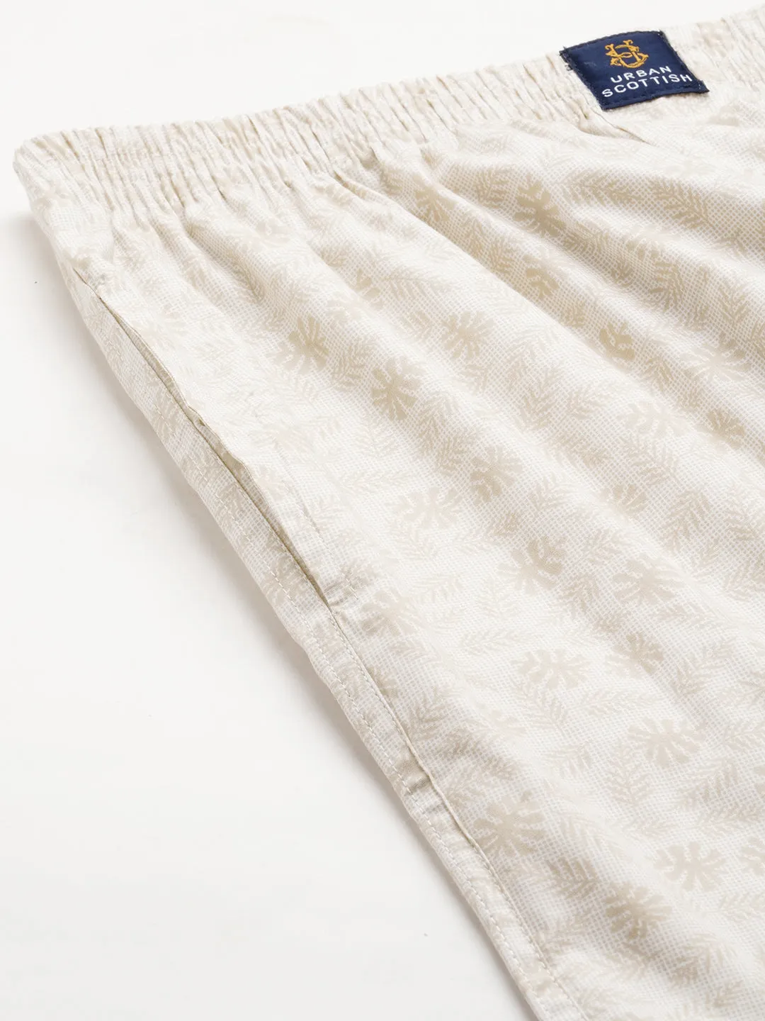 Men's Beige, 100% Cotton, Printed, Regular Fit, Inner Elastic, Mid-Rise, Boxers