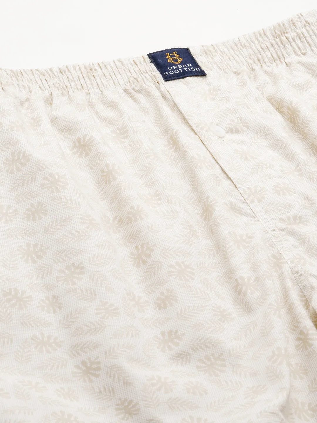Men's Beige, 100% Cotton, Printed, Regular Fit, Inner Elastic, Mid-Rise, Boxers