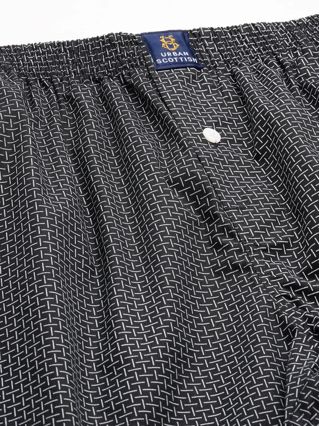 Men's Black, 100% Cotton, Printed, Regular Fit, Inner Elastic, Mid-Rise, Boxers