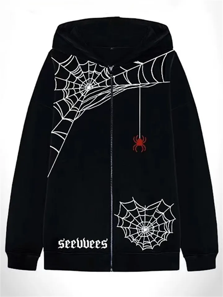 Men's Funny Spider Web Pattern Casual Zipper Hoodies