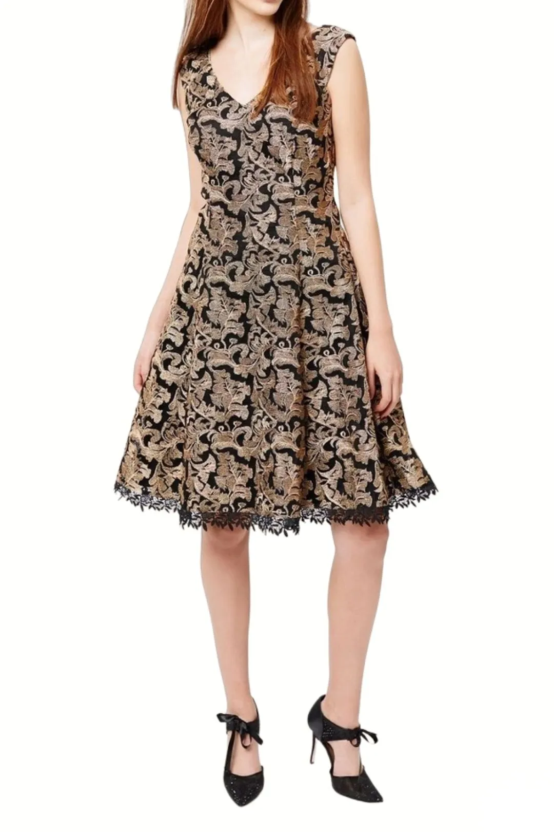 Midnight In Madrid Dress in Black and Gold Floral