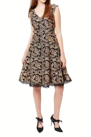Midnight In Madrid Dress in Black and Gold Floral