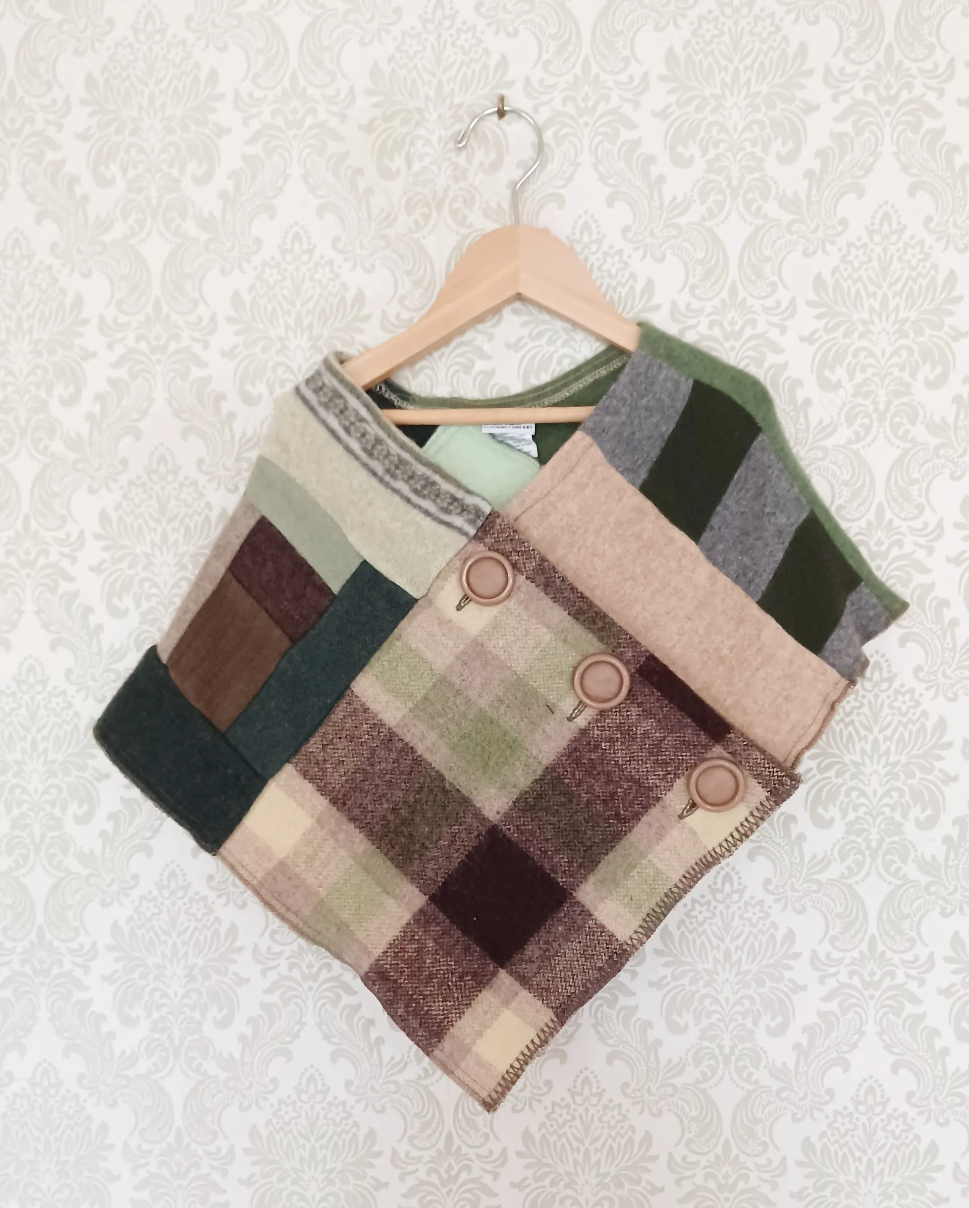 Mini Mossy Upcycled Patchwork Poncho