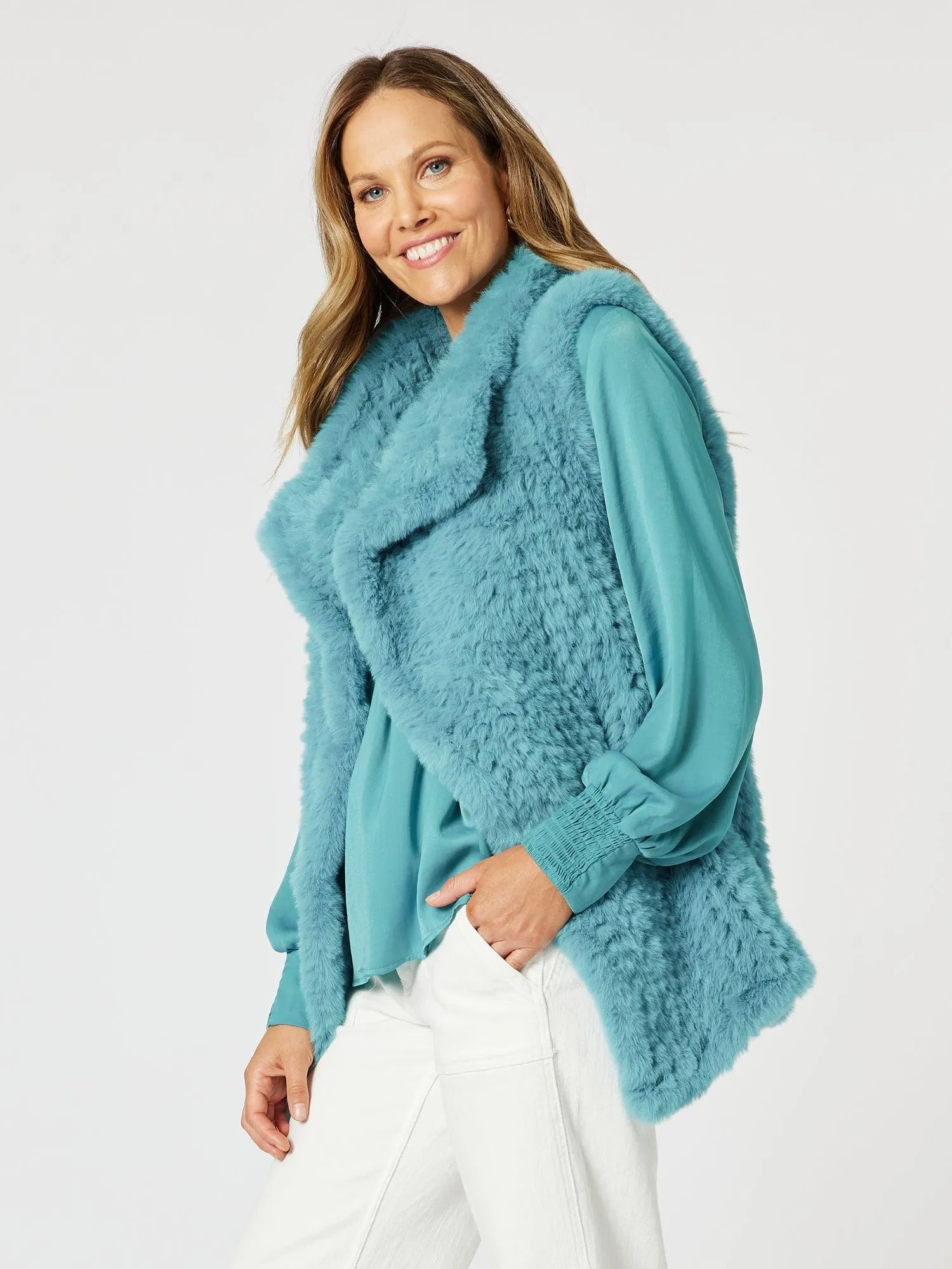 Minx Faux Fur Vest - Teal