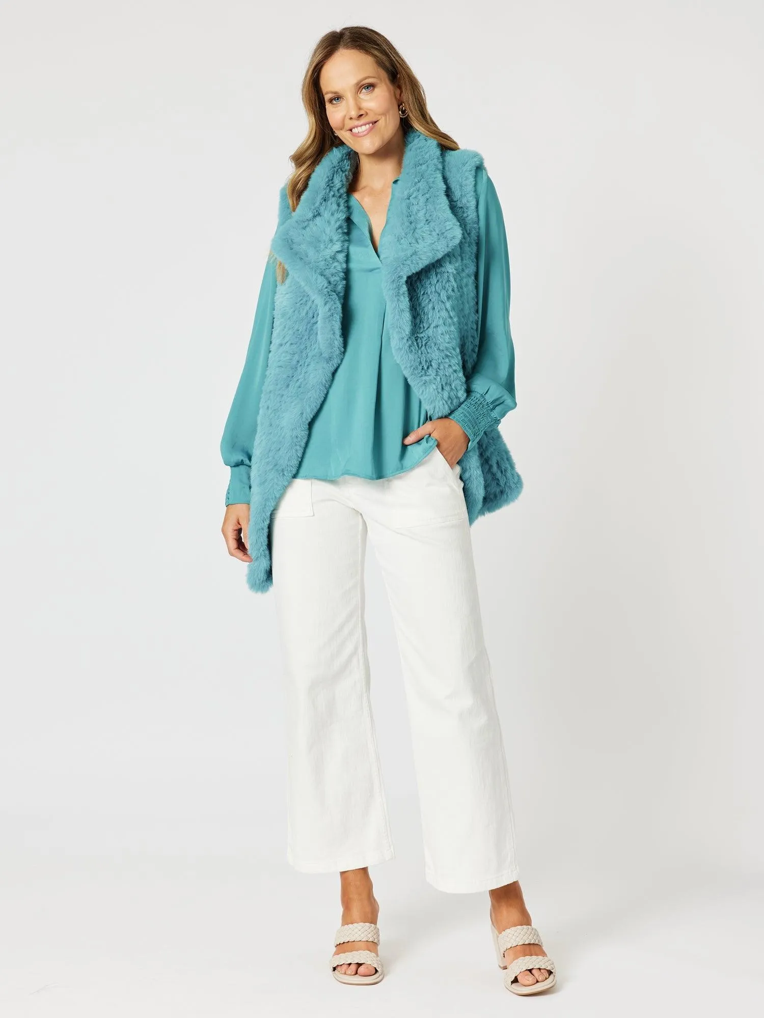 Minx Faux Fur Vest - Teal