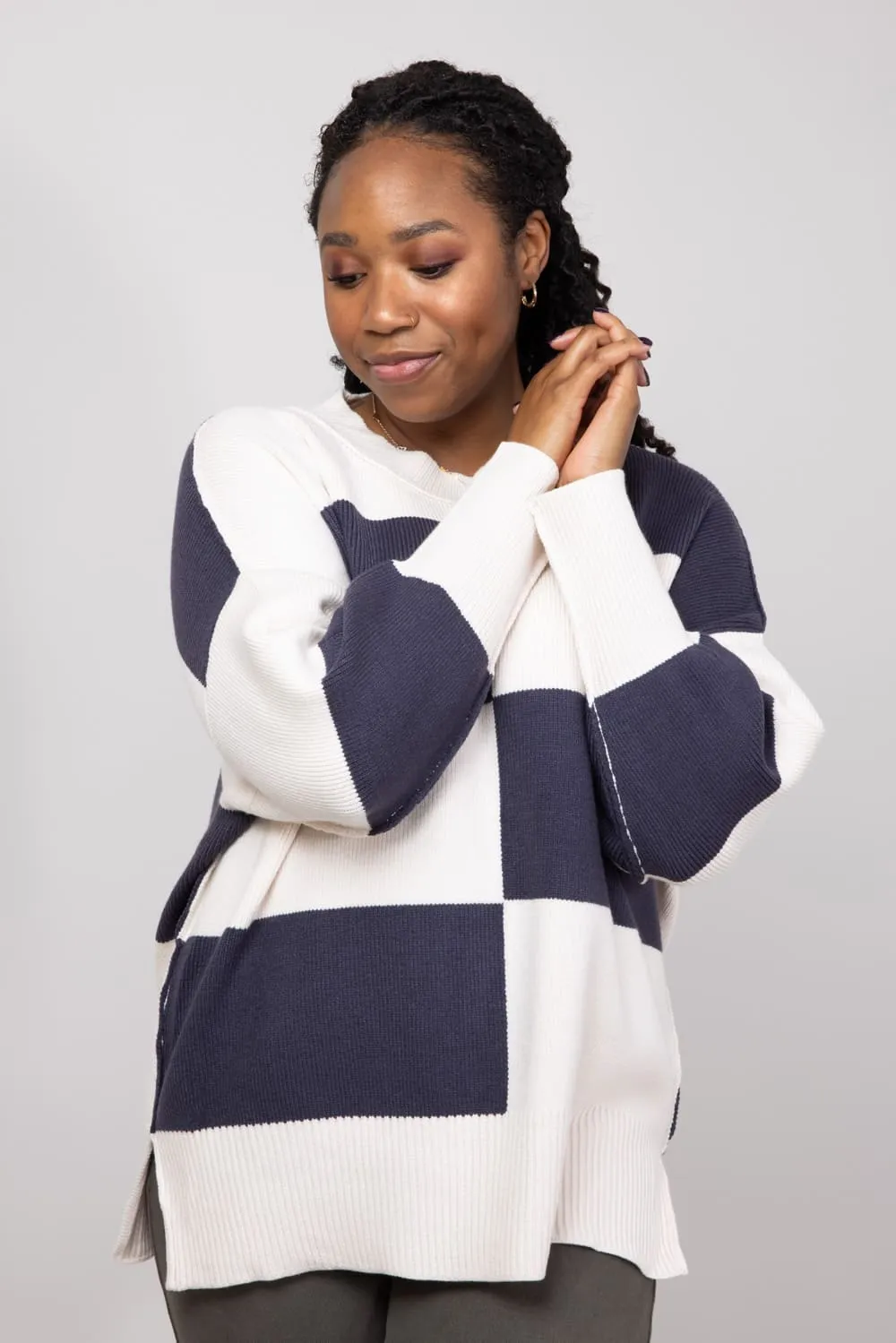 Miracle Colorblock Sweater for Women in Beige/Blue | F200-BEIGEBLUE