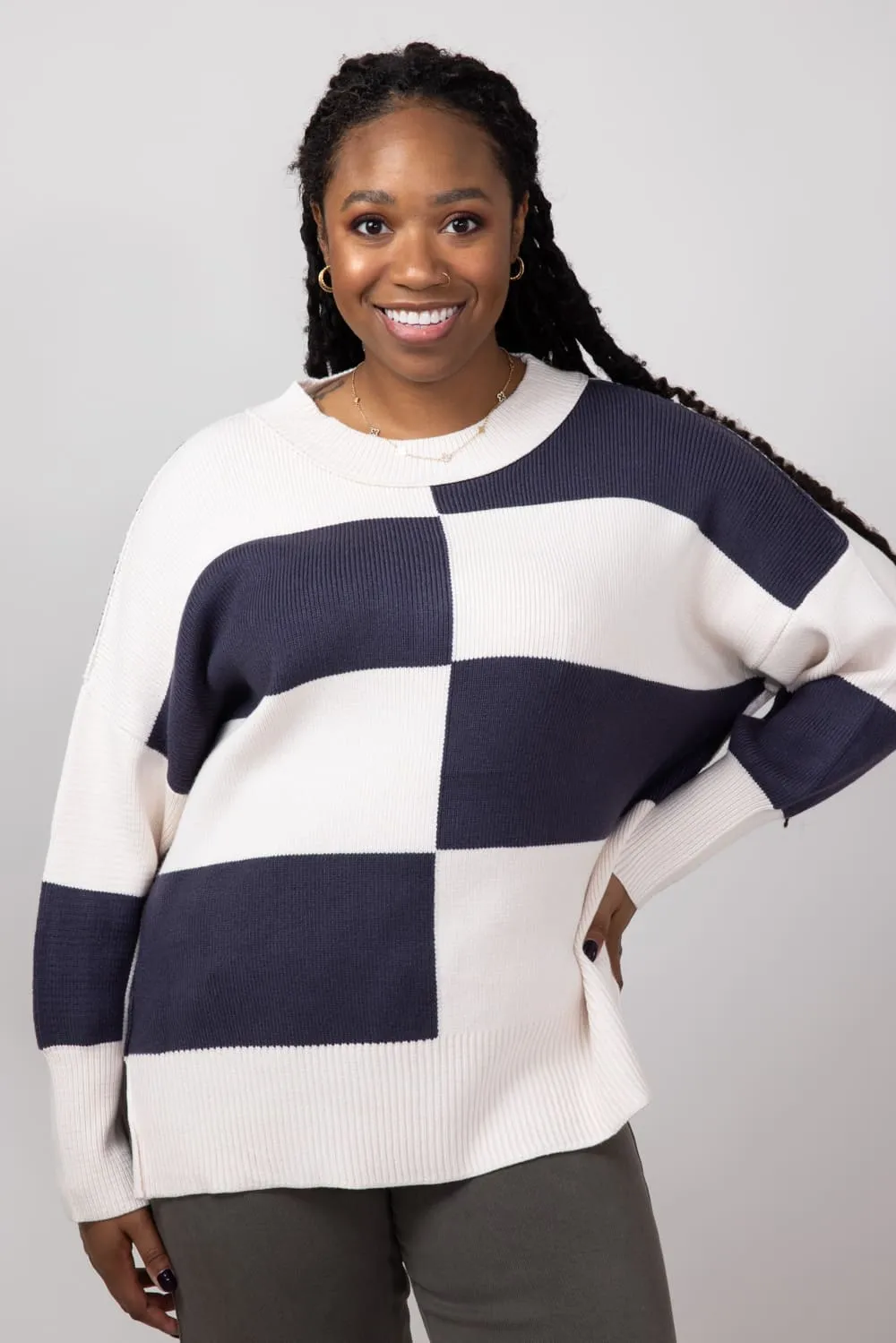 Miracle Colorblock Sweater for Women in Beige/Blue | F200-BEIGEBLUE