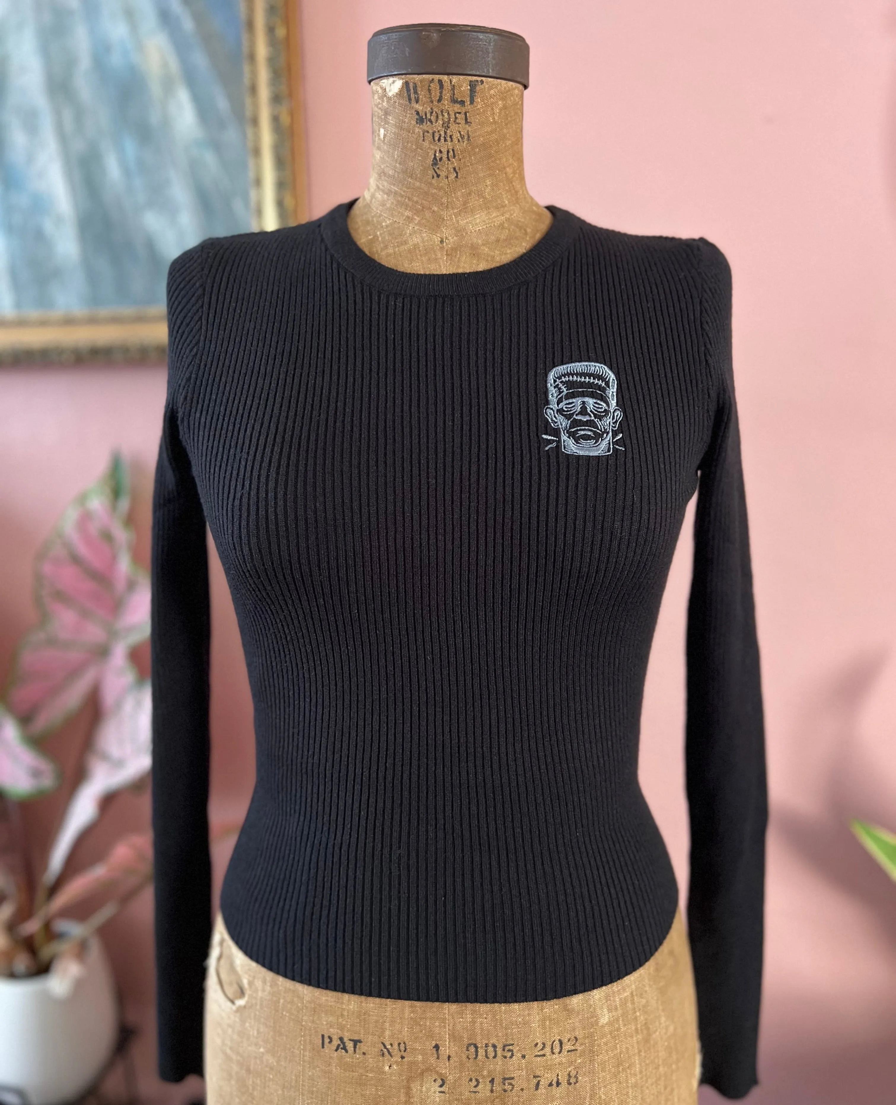 MONSTER HEADS RIB SWEATERS *BLACK