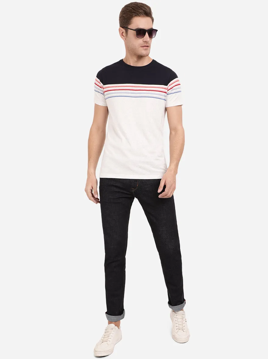 Navy Blue & White Striped Slim Fit T-Shirt | Greenfibre