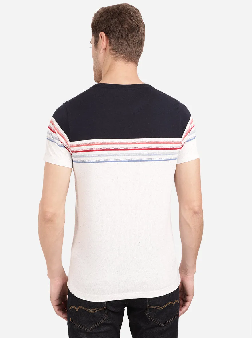 Navy Blue & White Striped Slim Fit T-Shirt | Greenfibre