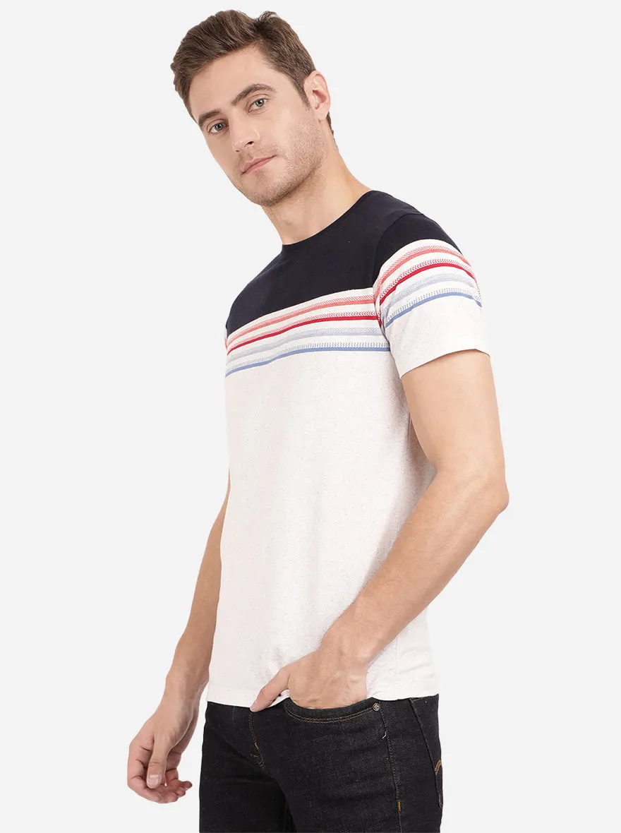 Navy Blue & White Striped Slim Fit T-Shirt | Greenfibre