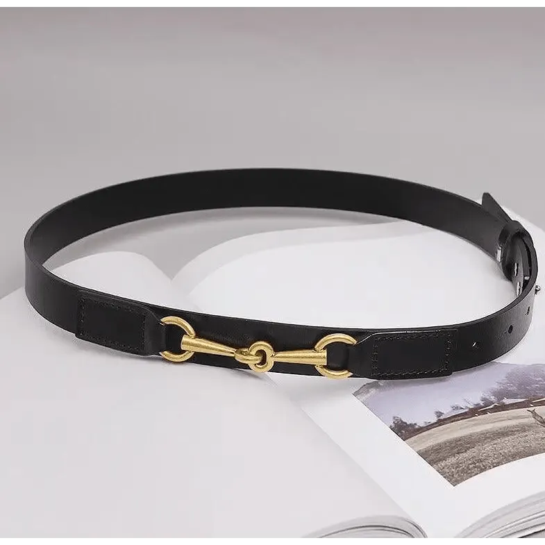 New Design Simple Black Plain Leather Belt For Women Classic Thin Skinny Waistbands Casual Women Dress Belts