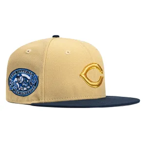New Era 59Fifty Cincinnati Reds 25/10th Anniversary Patch Hat - Tan, Navy, Metallic Gold
