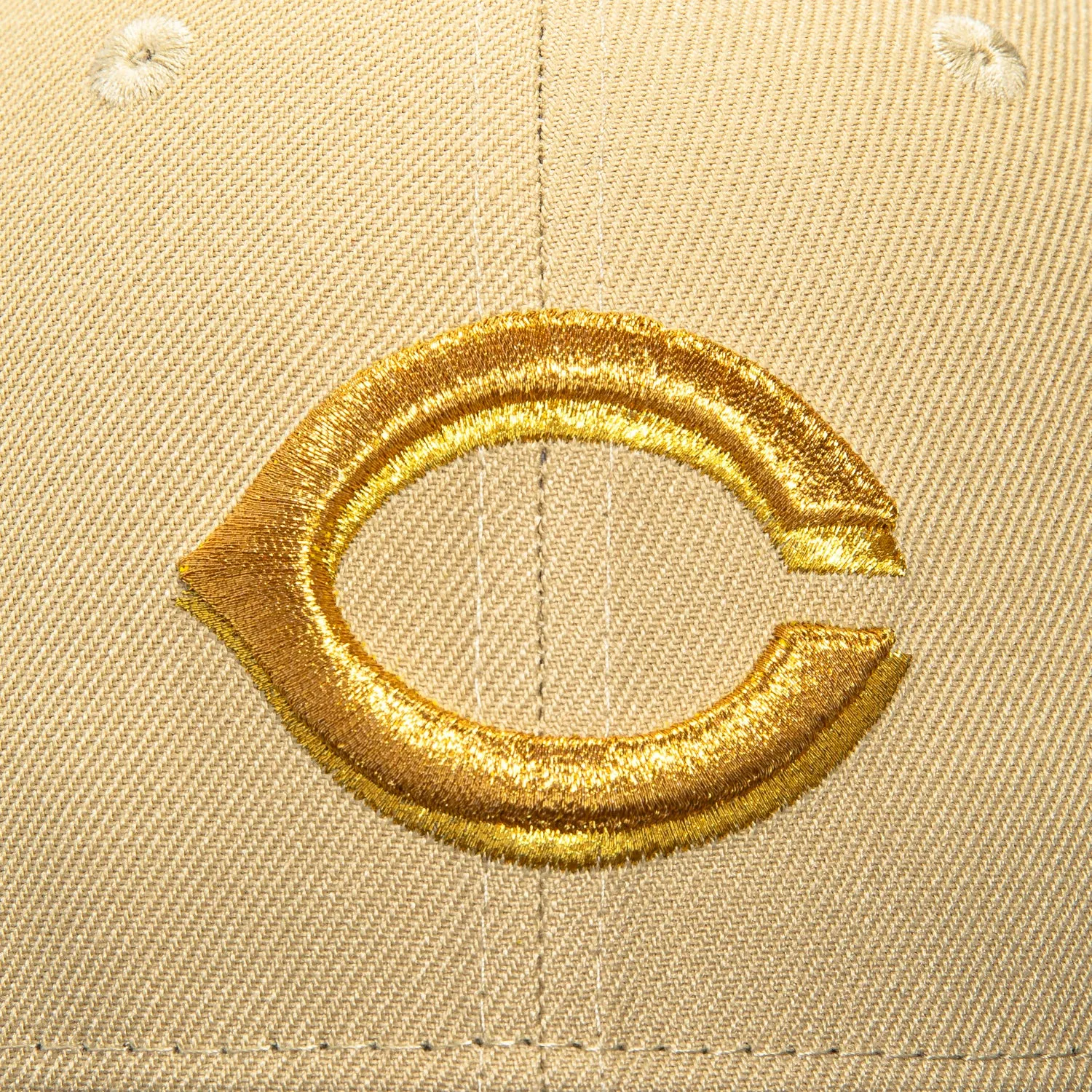 New Era 59Fifty Cincinnati Reds 25/10th Anniversary Patch Hat - Tan, Navy, Metallic Gold