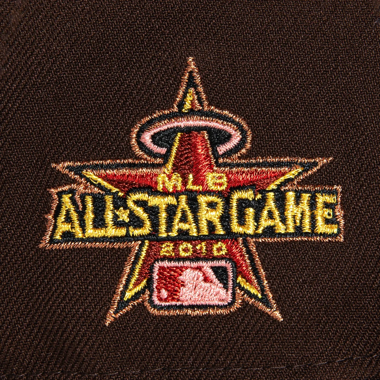 New Era 59Fifty Pink Contrast Stitch Los Angeles Angels 2010 All Star Game Patch Upside Down Hat - Brown