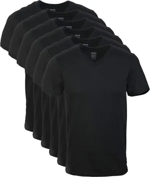 New Gildan mens 6 Pack standard V-neck T-shirts in Black, Sz M!