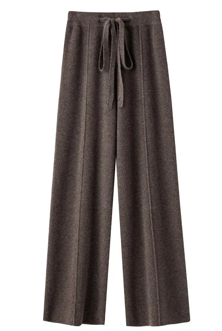 Obsidian Phoenix Soft White Knit Wide-Leg Pants - Thick Wool