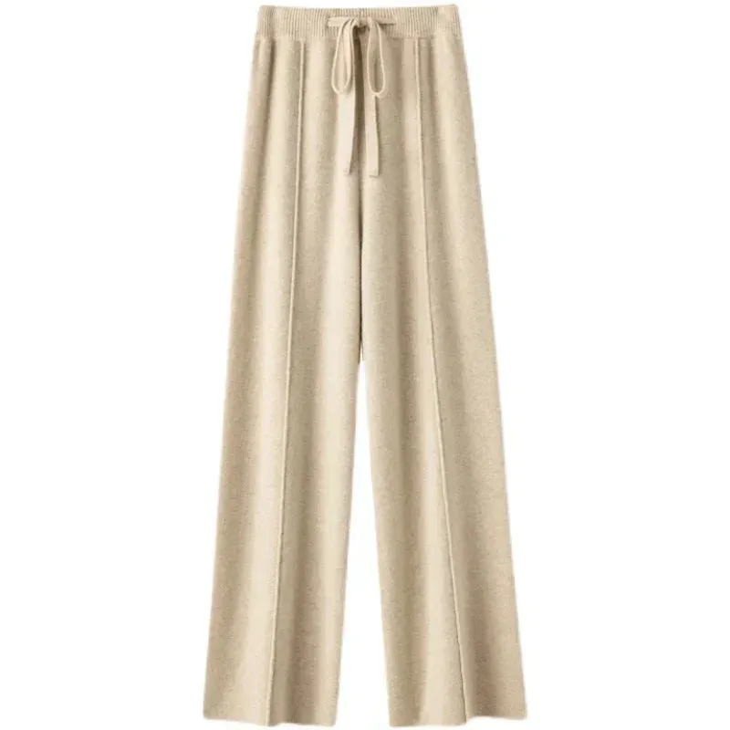 Obsidian Phoenix Soft White Knit Wide-Leg Pants - Thick Wool