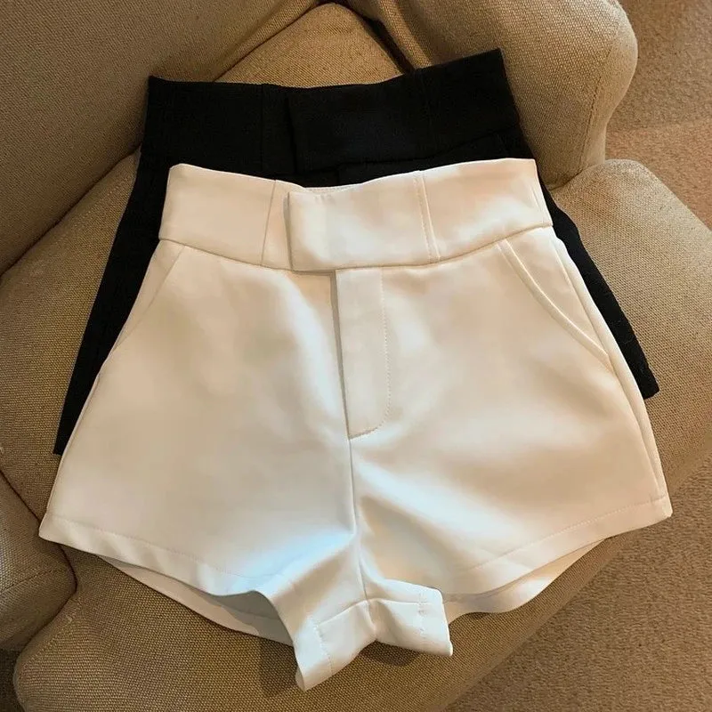Obsidian Phoenix Women's Luxury High-Waisted Black Shorts - A-Line Slim Fit Harajuku Elegance for Casual and Sexy Looks