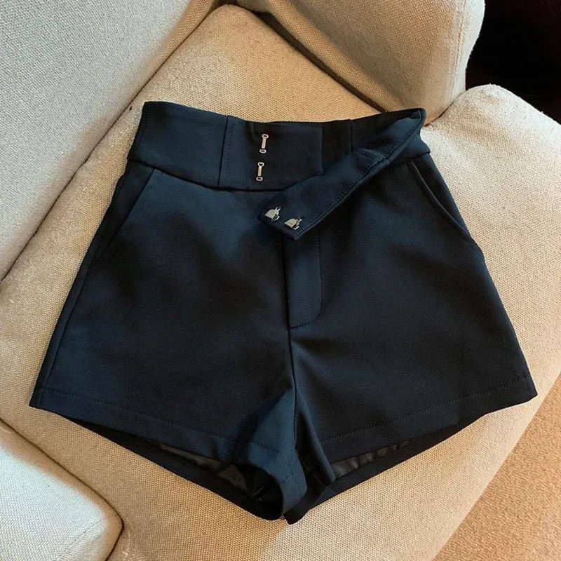 Obsidian Phoenix Women's Luxury High-Waisted Black Shorts - A-Line Slim Fit Harajuku Elegance for Casual and Sexy Looks