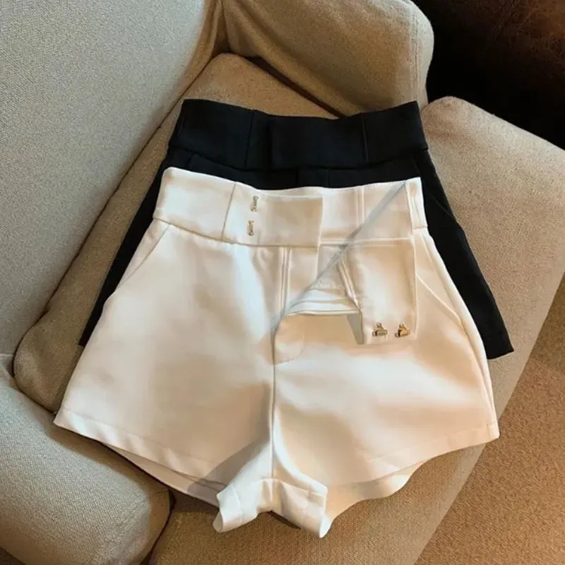 Obsidian Phoenix Women's Luxury High-Waisted Black Shorts - A-Line Slim Fit Harajuku Elegance for Casual and Sexy Looks