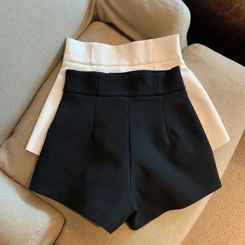 Obsidian Phoenix Women's Luxury High-Waisted Black Shorts - A-Line Slim Fit Harajuku Elegance for Casual and Sexy Looks