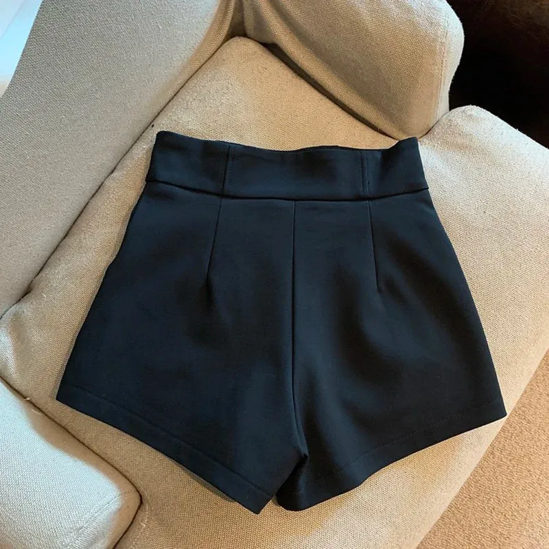 Obsidian Phoenix Women's Luxury High-Waisted Black Shorts - A-Line Slim Fit Harajuku Elegance for Casual and Sexy Looks