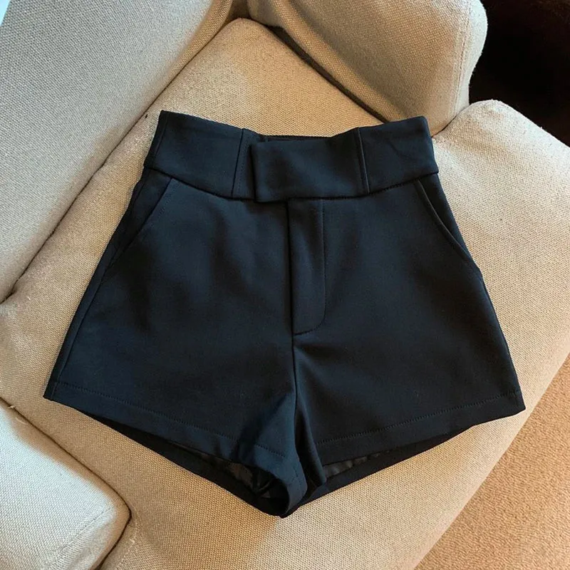Obsidian Phoenix Women's Luxury High-Waisted Black Shorts - A-Line Slim Fit Harajuku Elegance for Casual and Sexy Looks