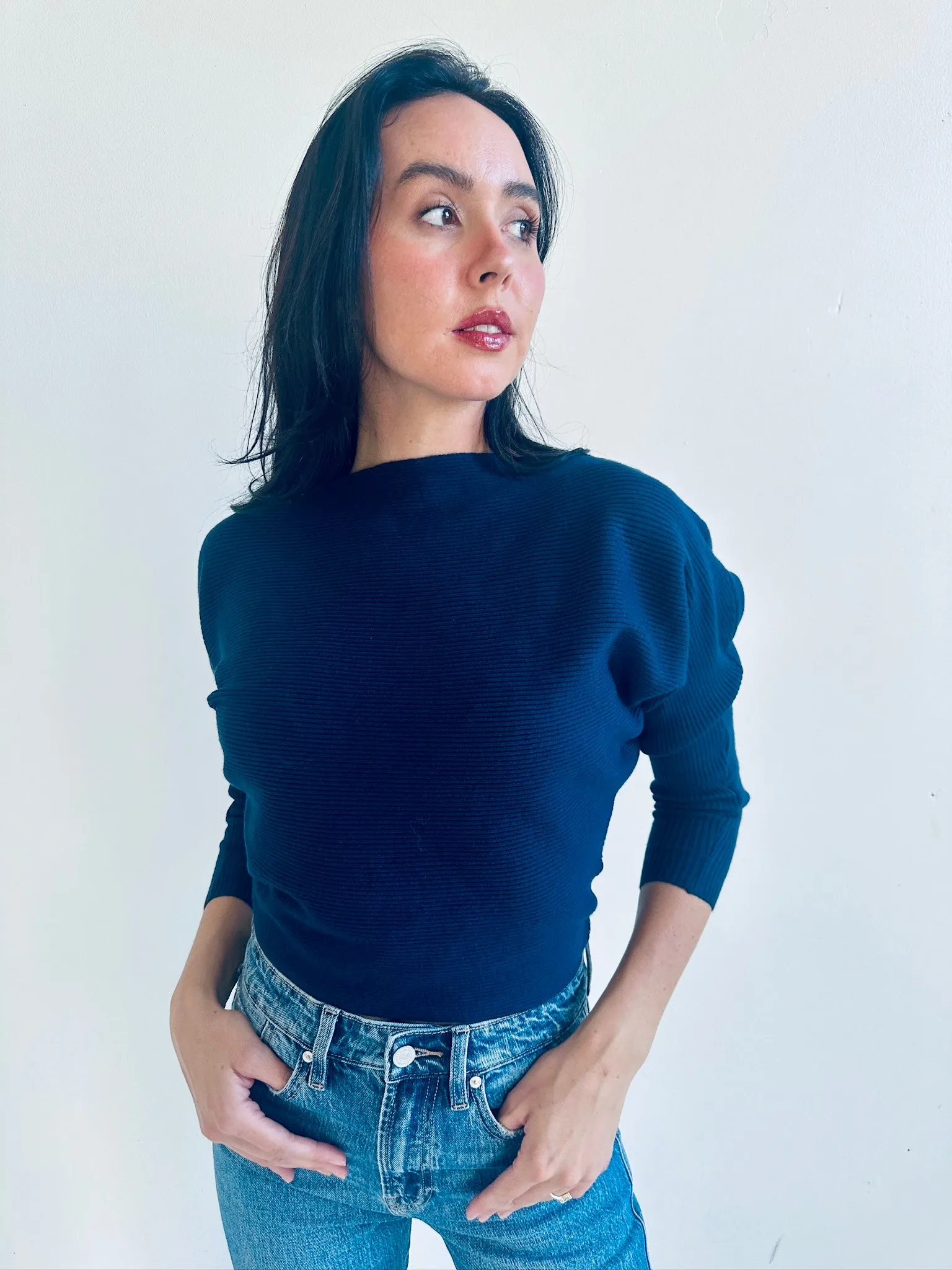 Off Shoulder Ribbed Knit Sweater-Final Sale