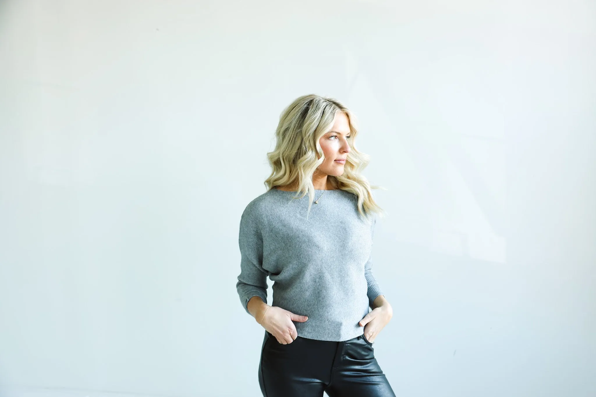 Off Shoulder Ribbed Knit Sweater-Final Sale