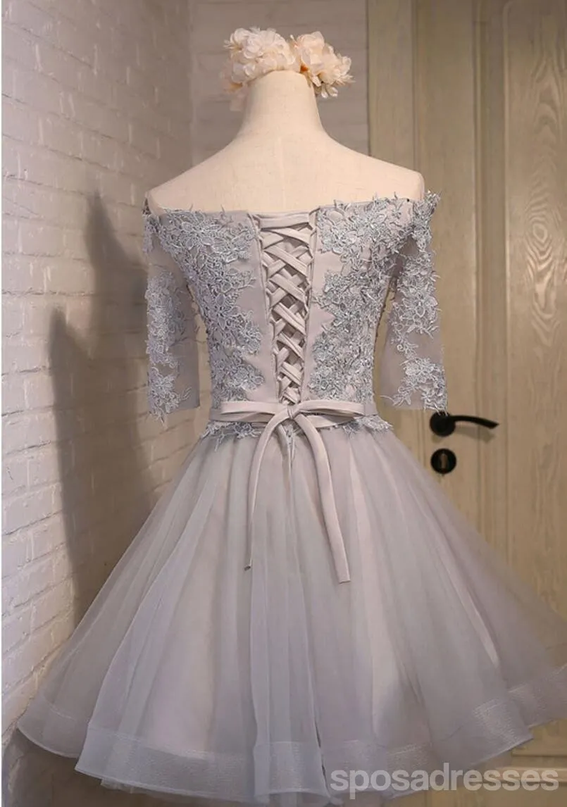 Off Shoulder Short Sleeve Gary Lace Homecoming Prom Dresses, Affordable Short Party Prom Dresses, Perfect Homecoming Dresses, CM269