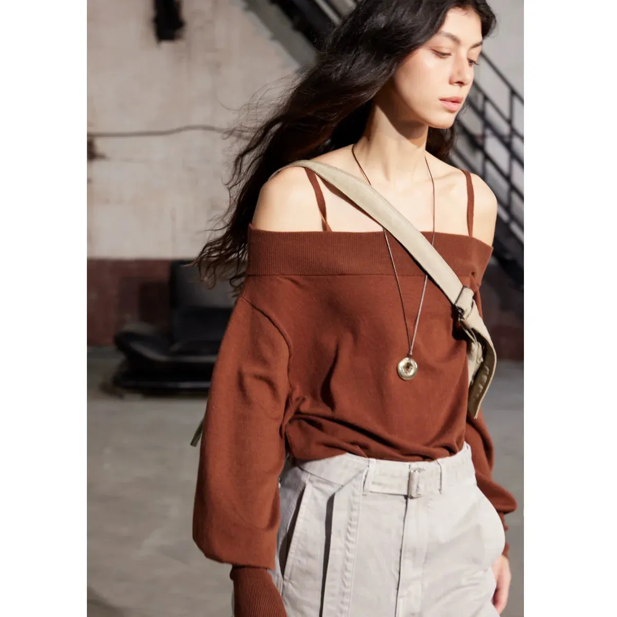 One-Shoulder Wool Blend Sweater
