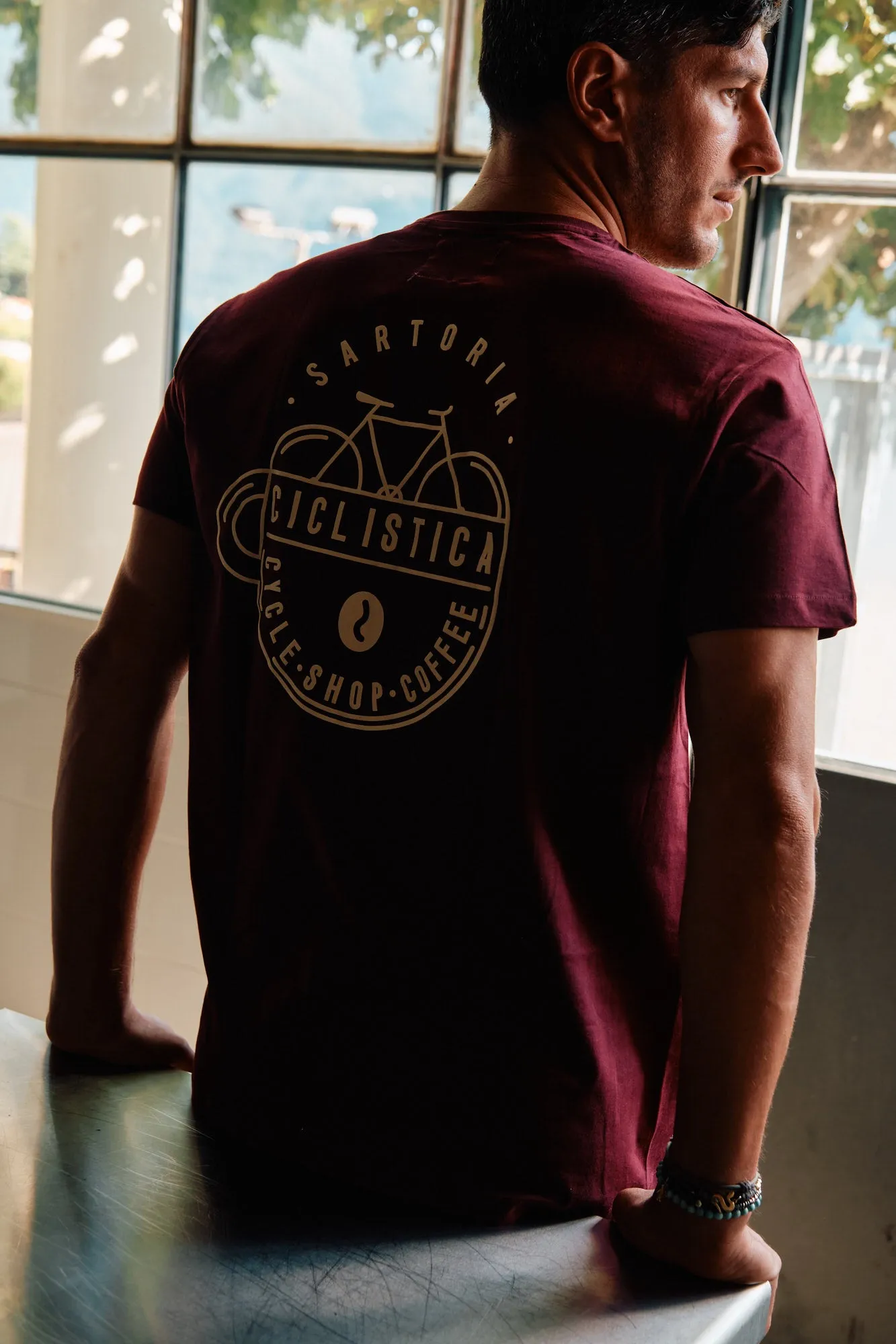 Organic Cotton Tshirt - Burgundy & Cream Sartoria Ciclistica - Unisex