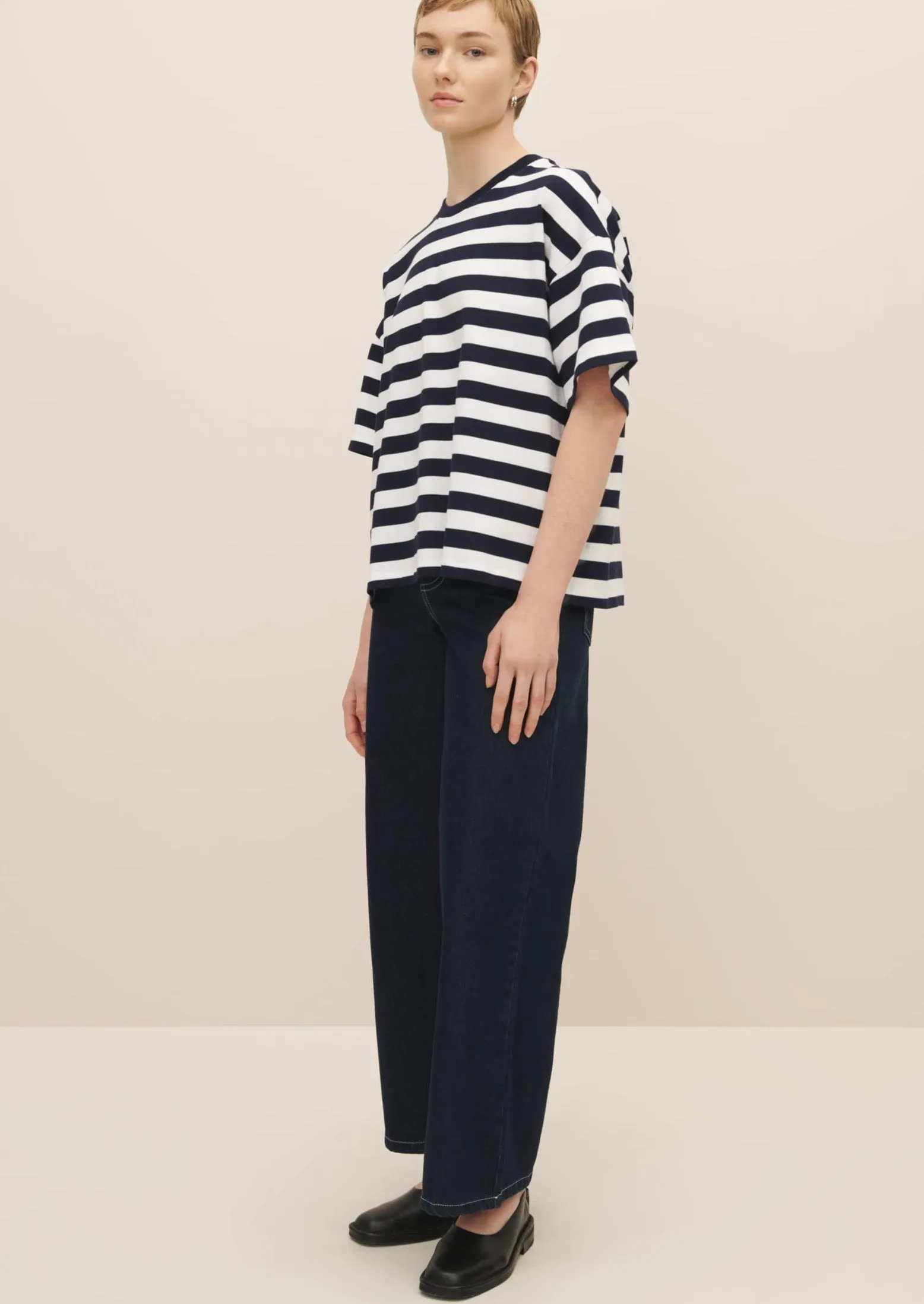 Oversized Boxy Tee, Navy/White Stripe