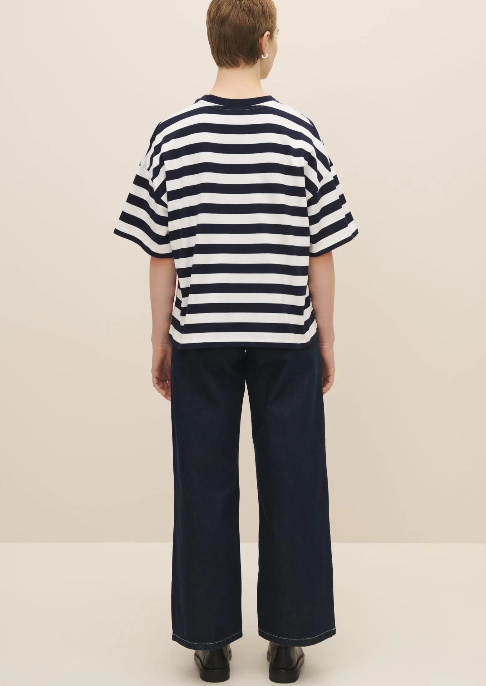 Oversized Boxy Tee, Navy/White Stripe