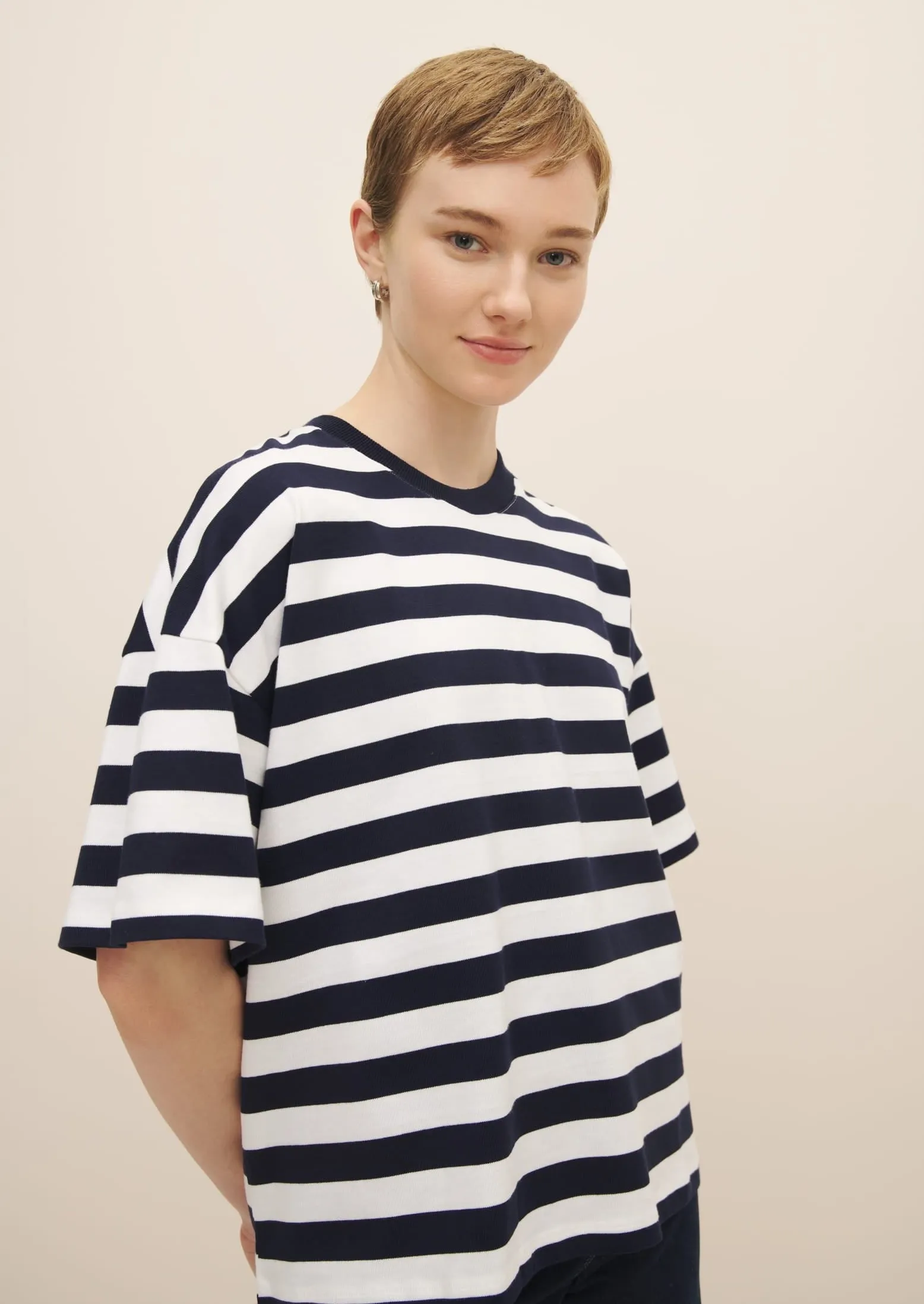 Oversized Boxy Tee, Navy/White Stripe