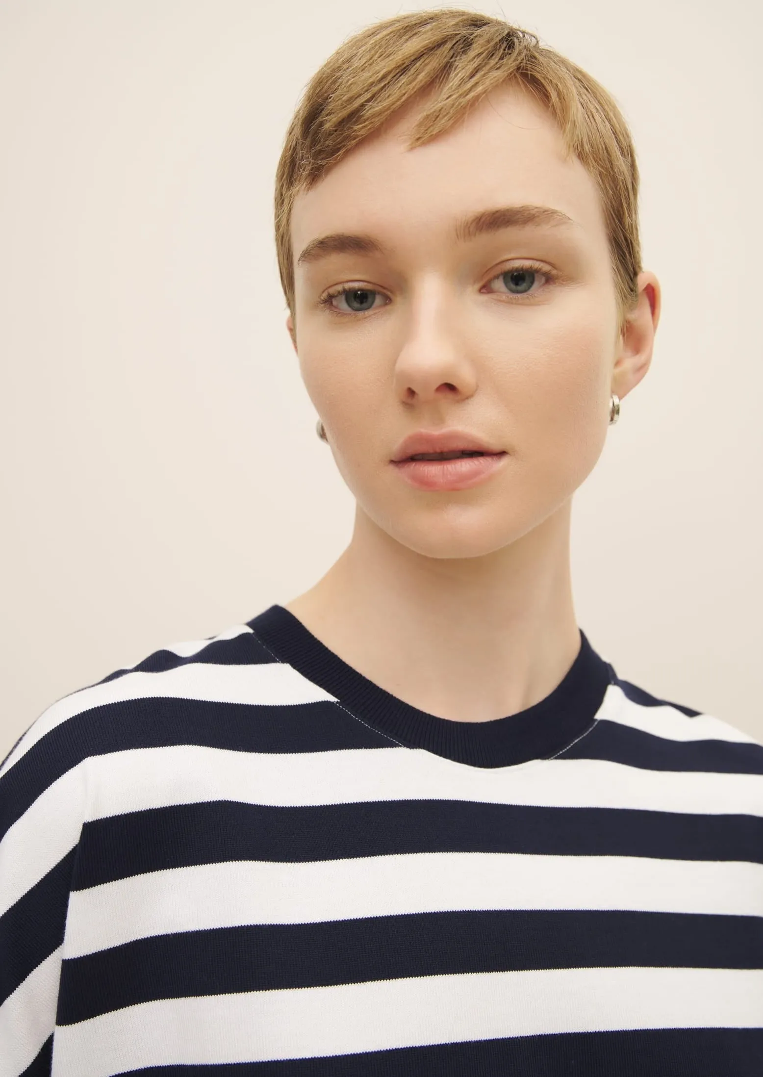 Oversized Boxy Tee, Navy/White Stripe