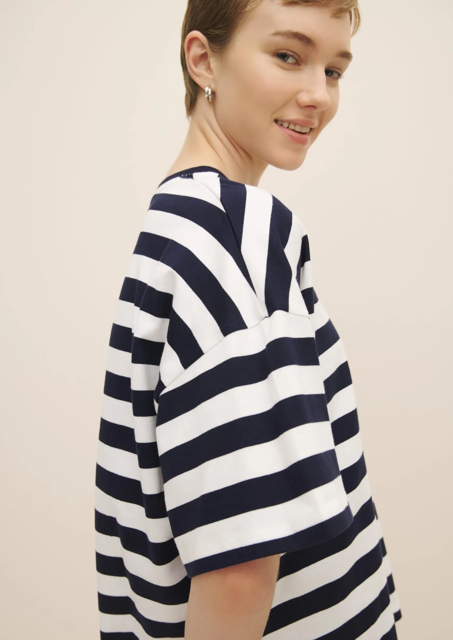 Oversized Boxy Tee, Navy/White Stripe