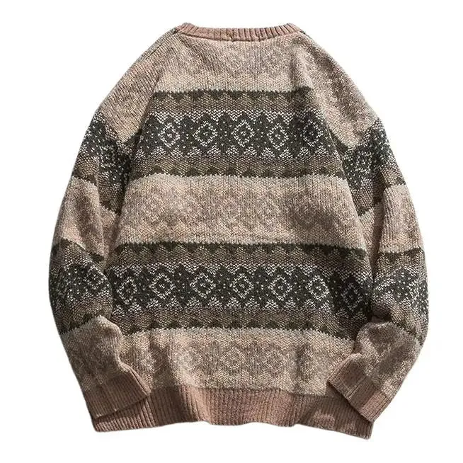 Oversized Y2K Aesthetic Sweater with Retro Grandma Pattern