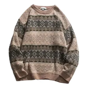 Oversized Y2K Aesthetic Sweater with Retro Grandma Pattern